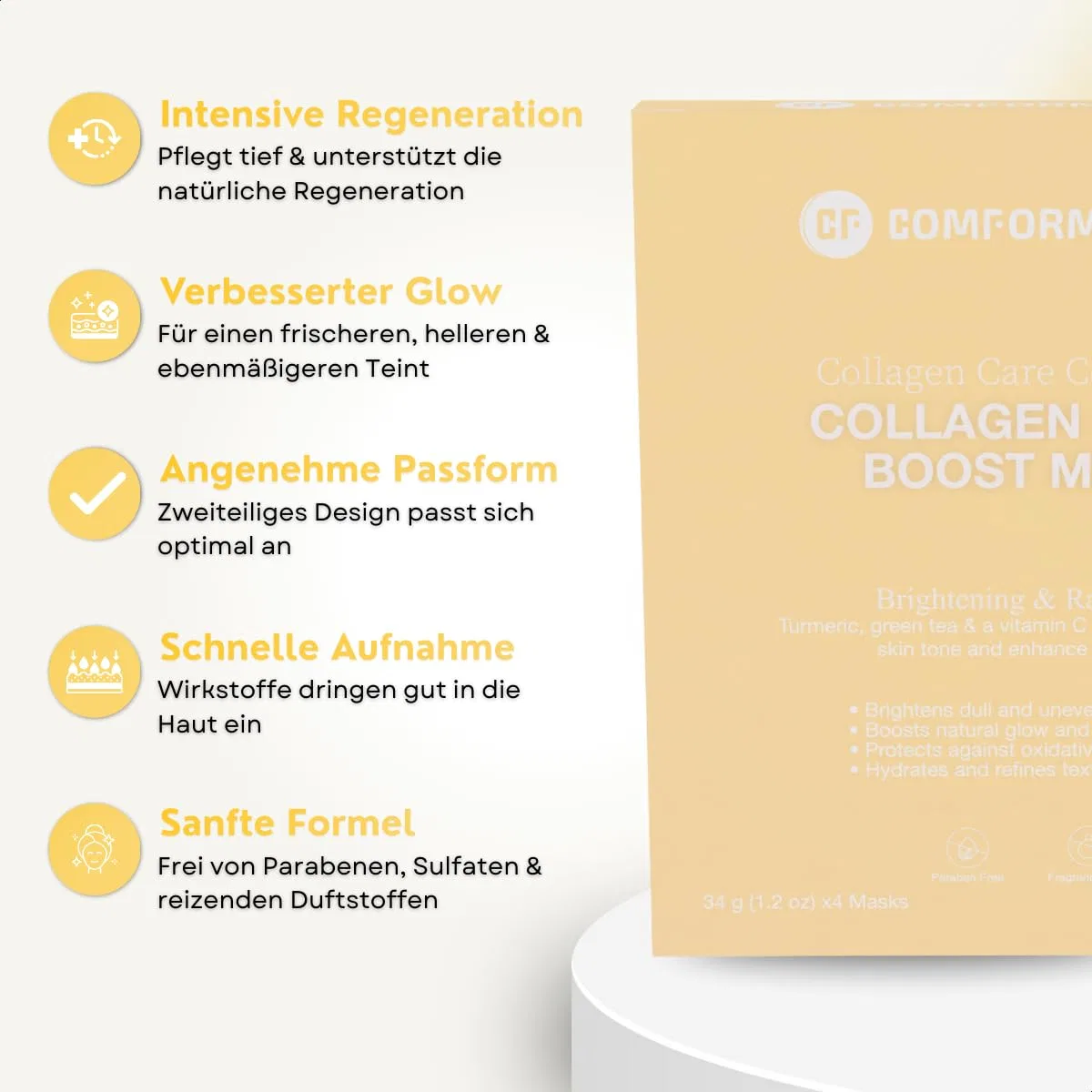 Тканевая маска Comformidable — Увлажняющая для лица «Collagen Glow Boost» с коллагеном, желтая , Yellow — фото 4