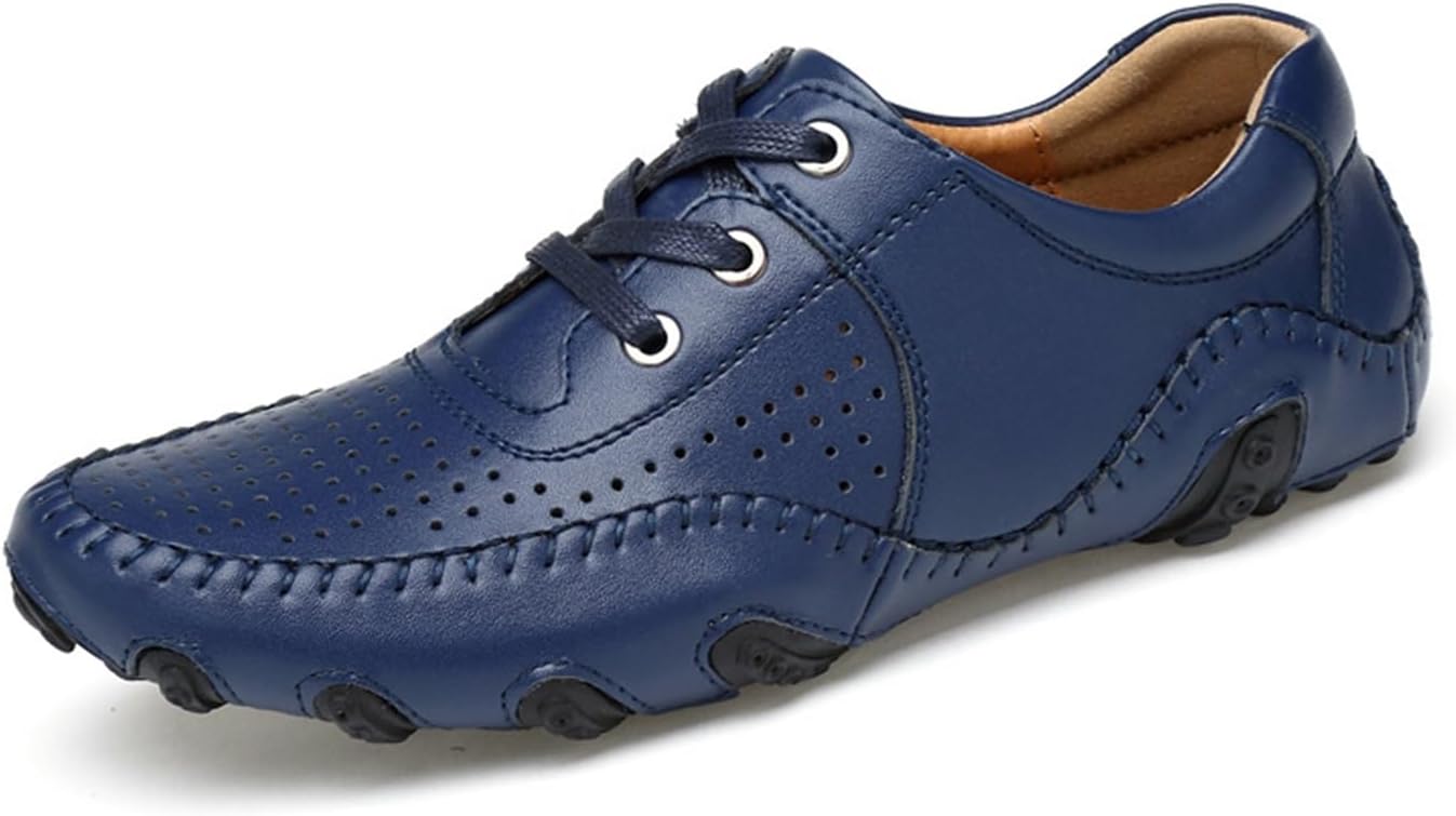

Мужские дышащие мокасины с нескользящей подошвой, с вырезами, кожаные для вождения и прогулок, с шнуровкой, повседневные лодочные туфли Generic, синий