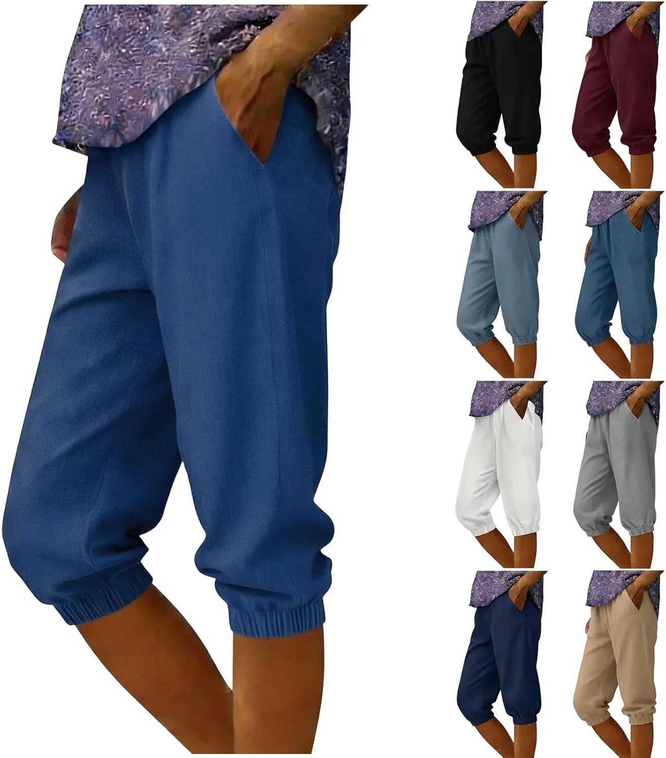 Женские капри-брюки Casual для летнего хайкинга, свободные мягкие спортивные штаны с карманами Generic, синий