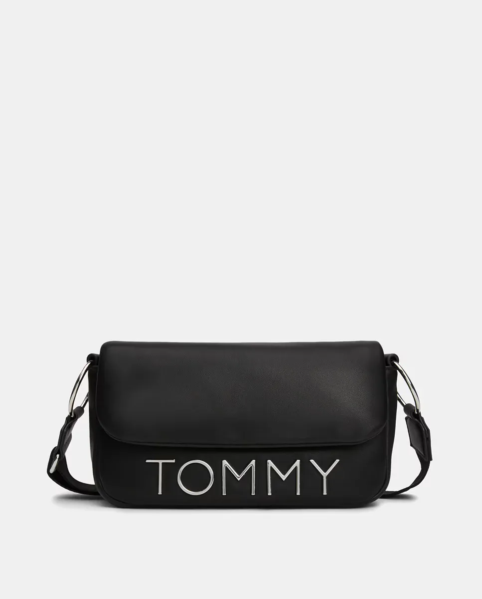 

Сумка через плечо с клапаном и металлическим логотипом Tommy Hilfiger, черный
