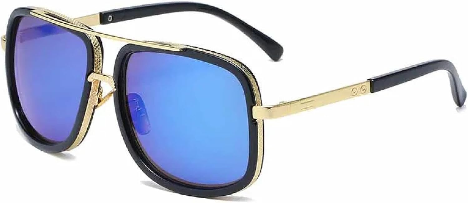 

Классические солнцезащитные очки с двойной перемычкой и металлической оправой для мужчин и женщин, модные для пляжа, улицы, стрельбы, с защитой от УФ-излучения UV400 TKKTLLT, Gold Lce Blue