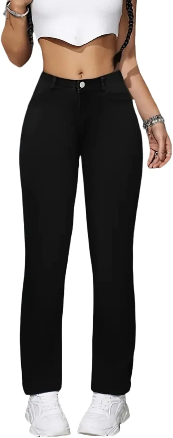 

Женские джинсы High Rise Wide Leg - черные, 4-Way Stretch Denim, Slimming Tummy Control, Bootcut Fit TimeGofate