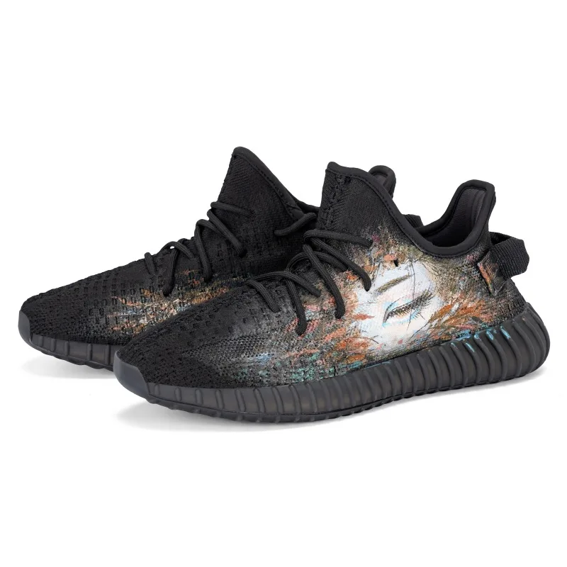Adidas Originals Yeezy Boost 350 V2 Ink Wash Autumn, ручная роспись, низкие кроссовки, повседневные, unisex, черные — фото 4