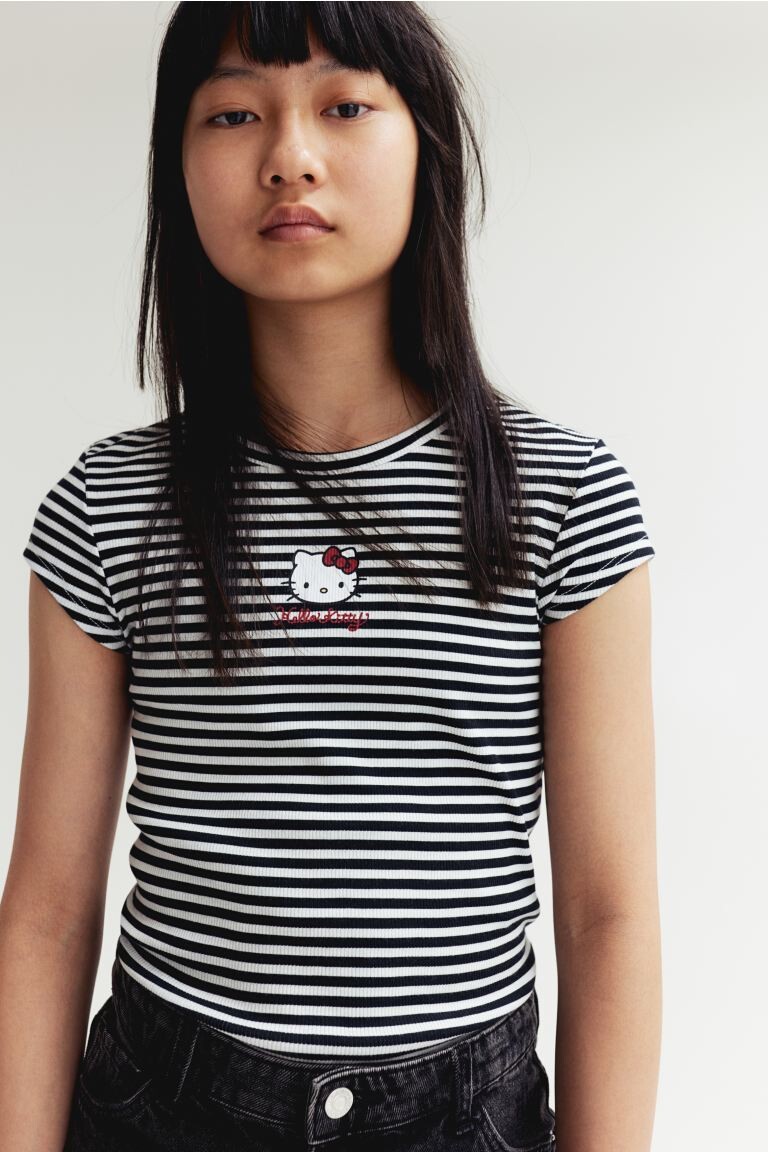 

Рубчатая футболка H&M, черный