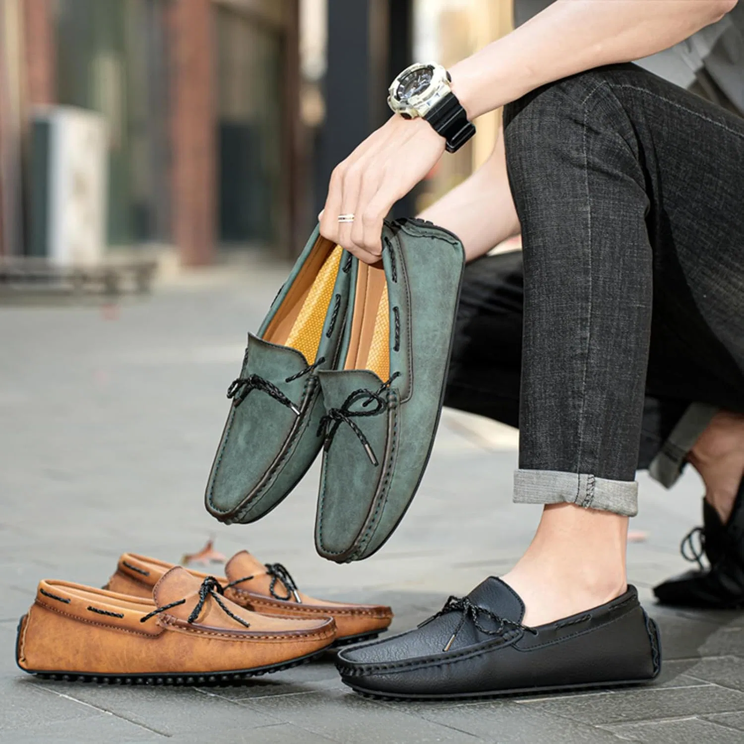 Мокасины мужские Zeberfi Moccasins Penny Loafers, зеленый — фото 2