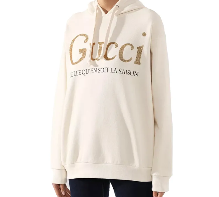 Худи Gucci Худи из хлопка, с блестящим логотипом, экрю — фото 4
