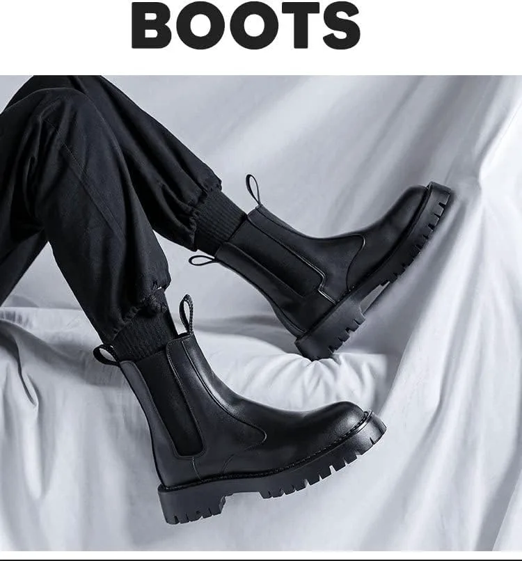 

Мужские кожаные ботинки челси на платформе с протекторной подошвой, массивным каблуком, броги, вечерние ботильоны с округлым носком, ретро, на молнии, оксфорды Proptmina