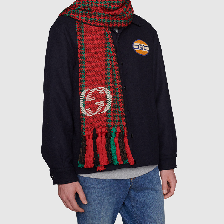 GUCCI Вязаный шарф женский красно-зеленый красный, Red Green — фото 4