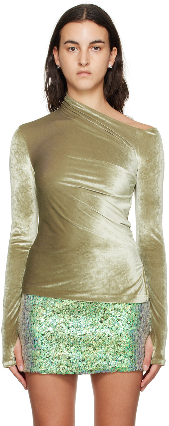 

Хаки Асимметричная футболка с длинным рукавом Helmut Lang