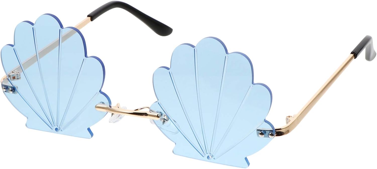 

jojofuny 1 шт. Модные солнцезащитные очки в форме пламени, солнцезащитные очки без оправы с волнообразным рисунком, солнцезащитные очки без оправы в форме ракушки, Blue