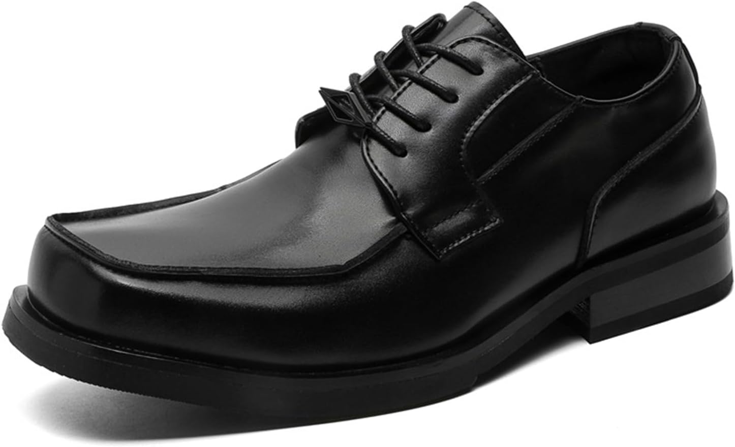 

Мужские кожаные туфли-оксфорды с широким носком и массивным каблуком, модные и удобные, квадратный носок, на шнуровке, для делового и официального образа, дерби, для повседневной носки, смокинга, вечеринки, выпускного или свадьбы Bangteuo, черны...