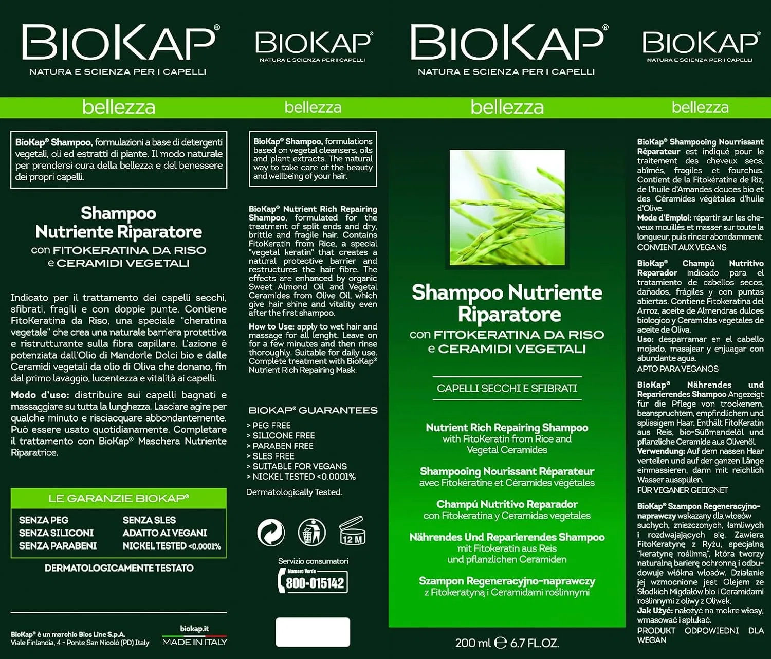 Восстанавливающий питательный шампунь Biokap Nutriente Riparatore Bios Line — фото 3
