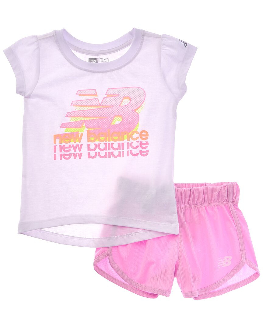 Комплект New Balance из 2 предметов: футболка и сетчатые шорты, розовый — фото 2