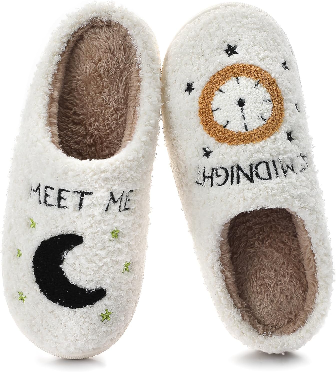 

Menore Встречай меня в полночь Тапочки для женщин и мужчин Мягкие теплые пушистые домашние шлепки С памятью формы Легкие тапочки на ноге Для дома и улицы, белый