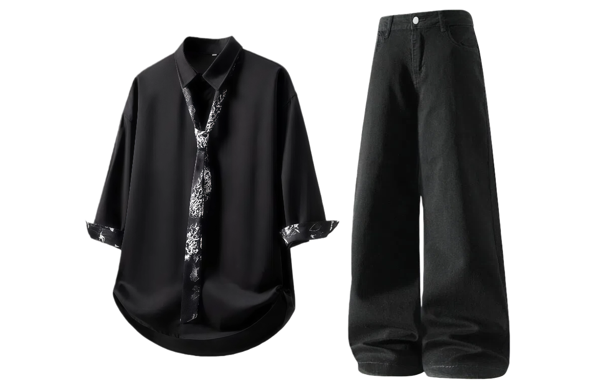 

Повседневная спортивная одежда Unisex с лацканом Lapel Moderate X1617, черный shirt+черный pants