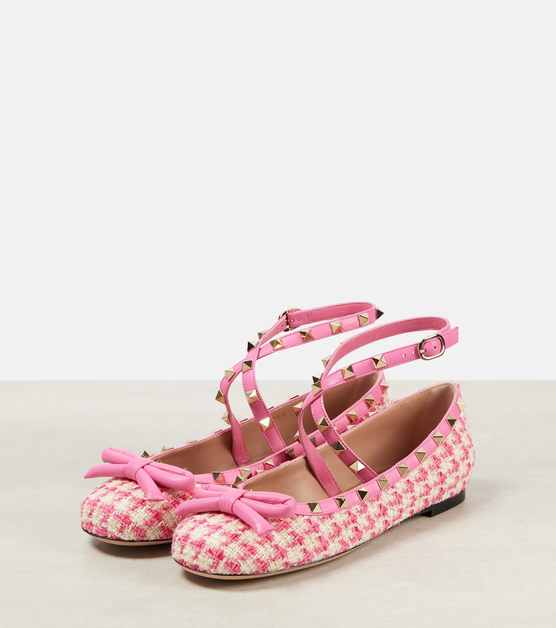 Балетки Rockstud из твида Valentino Garavani, Latte Rosa Femine — фото 4