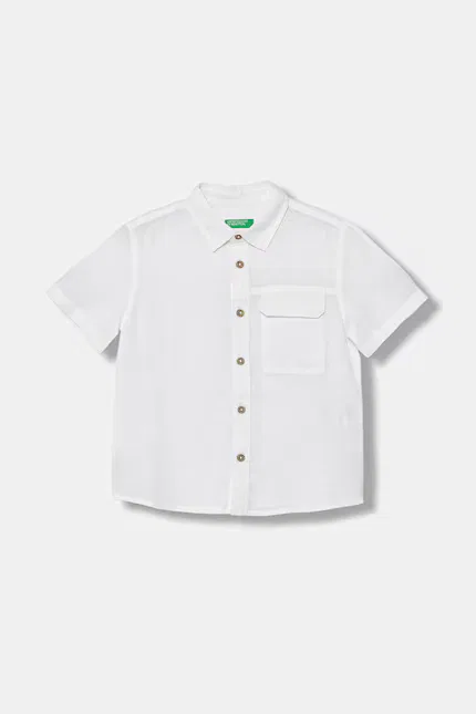 Классическая рубашка с хлопком и льном United Colors of Benetton, белый