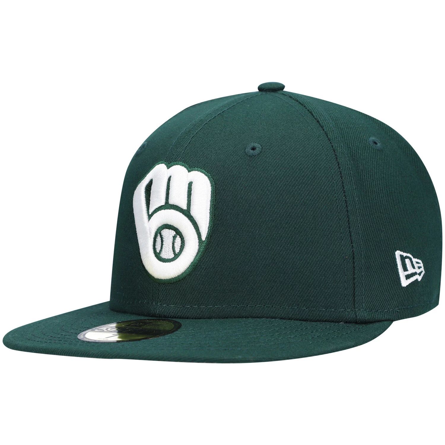 

Мужская белая облегающая шляпа с логотипом New Era Green Milwaukee Brewers 59FIFTY