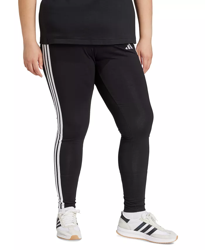 Хлопковые леггинсы с тремя полосками, размеры Plus Size Essentials, XXS-4X adidas, черный/белый — фото 2