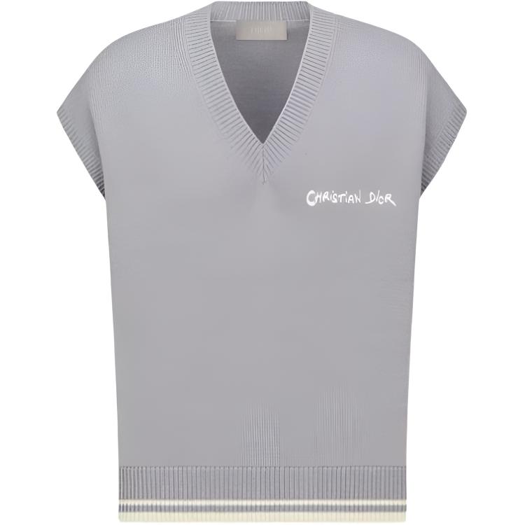 

DIOR Свитер мужской серый V-образный вырез Moderate Others