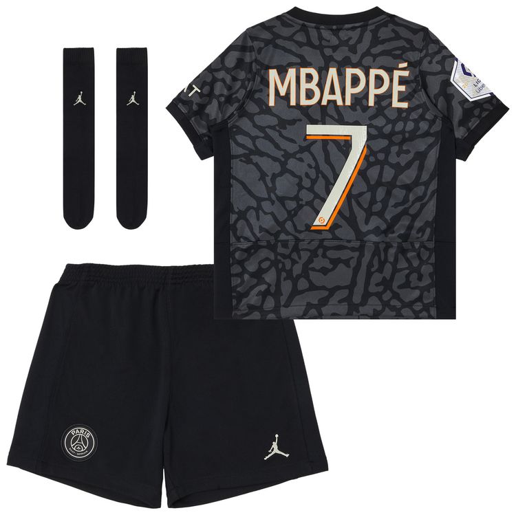 

Джерси Paris Saint-Germain Little Kids x Jordan Third Stadium Mbappé Ligue 1 Print Jersey Kit 'Black', черный