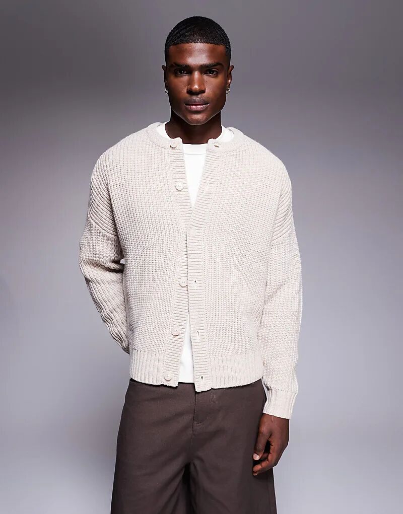 

Плотный трикотажный кардиган свободного кроя с круглым вырезом ASOS DESIGN бежевого меланжевого цвета