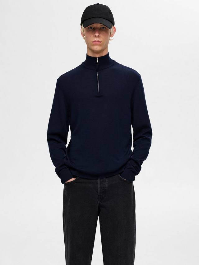 

Толстовка Half-Zip из мериносовой шерсти Selected, Navy Blazer