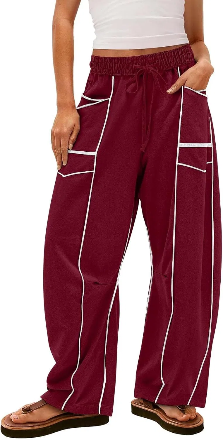 Женские спортивные брюки Barrel Sweatpants свободного кроя с завязками на талии, широкими штанинами, в полоску, с лоскутным узором, повседневные, для отдыха, с карманами
