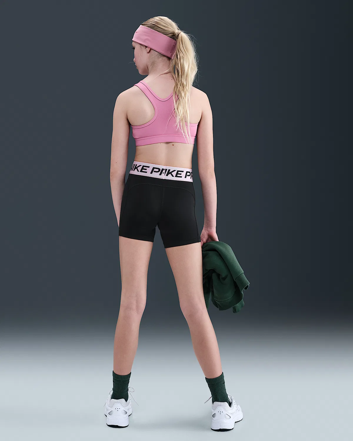 Шорты Nike Pro для девочек, Black/Medium Soft Pink/White — фото 4