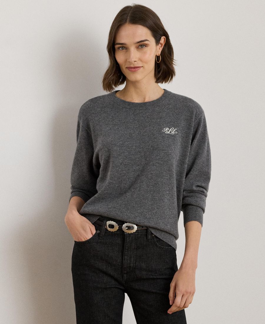 

Женский кашемировый свитер с круглым вырезом и вышивкой Lauren Ralph Lauren, Onyx Grey Heather
