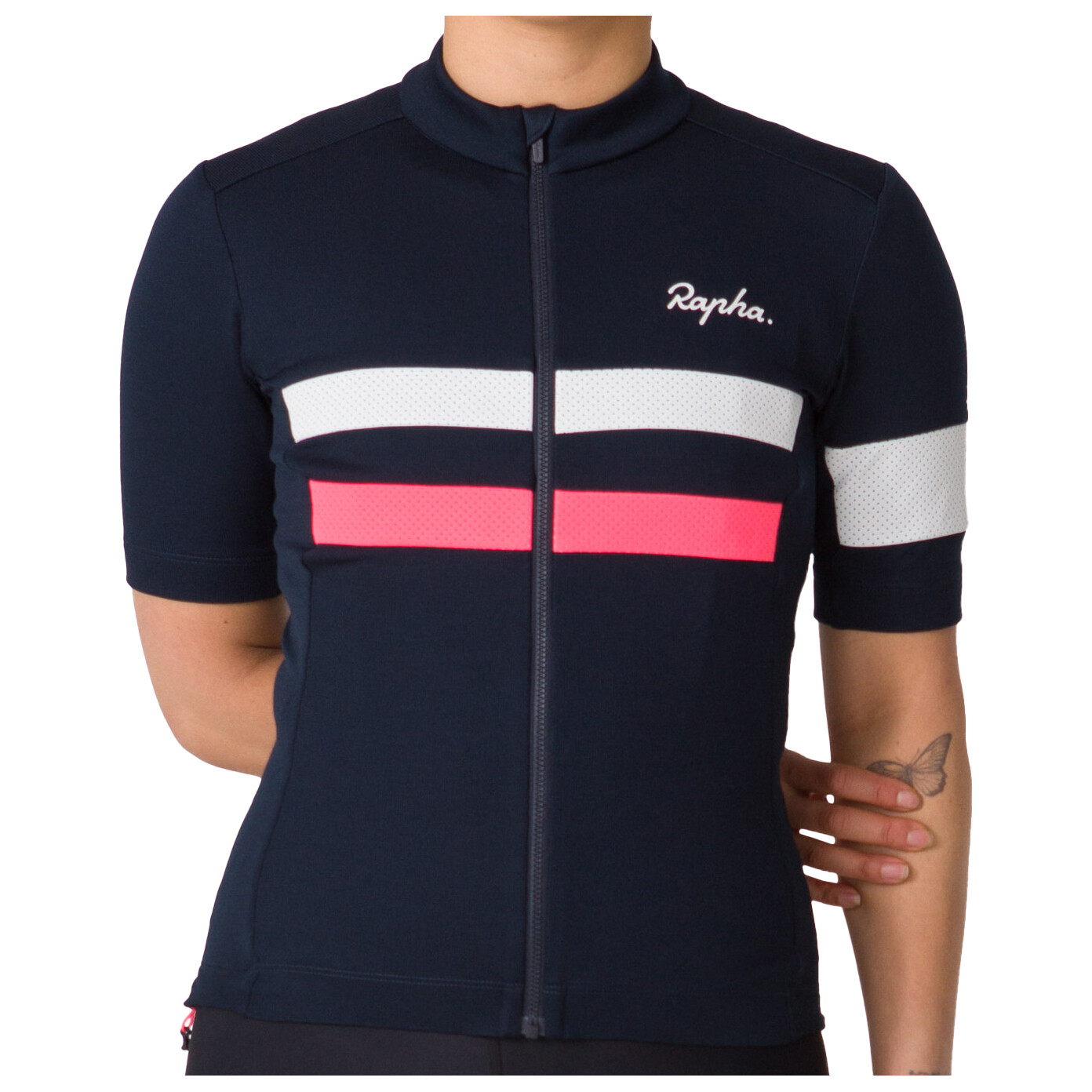 

Велосипедный трикотаж Rapha Brevet Jersey, цвет Dark Navy/High-Vis Pink/White