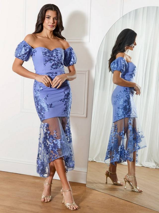 

Цветочное вышитое миди-платье Chi Chi London, Blue/Multi