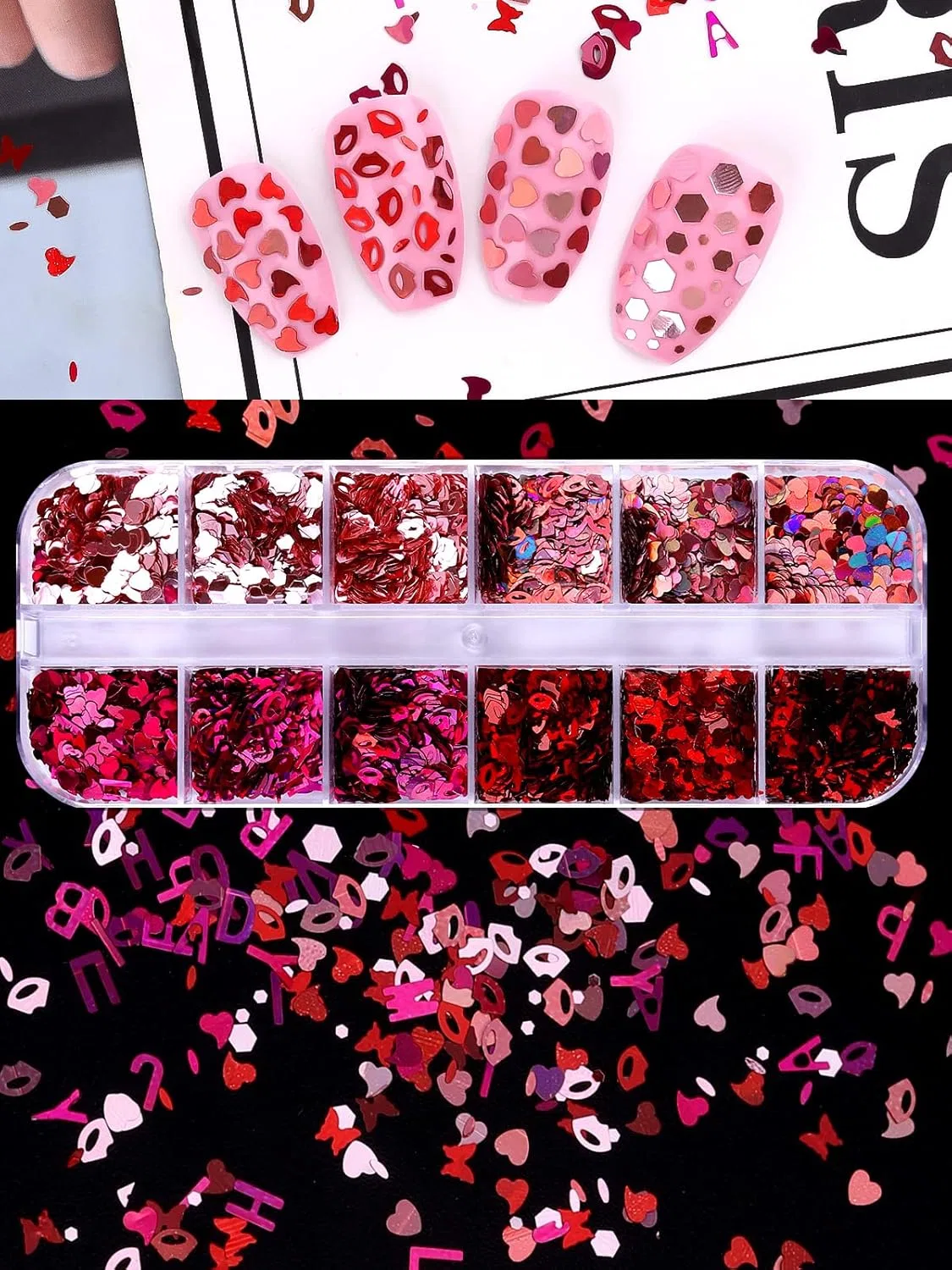 Набор блесток для ногтей EBANKU Heart Nail Art Glitter, 2 коробки Ebanku — фото 4