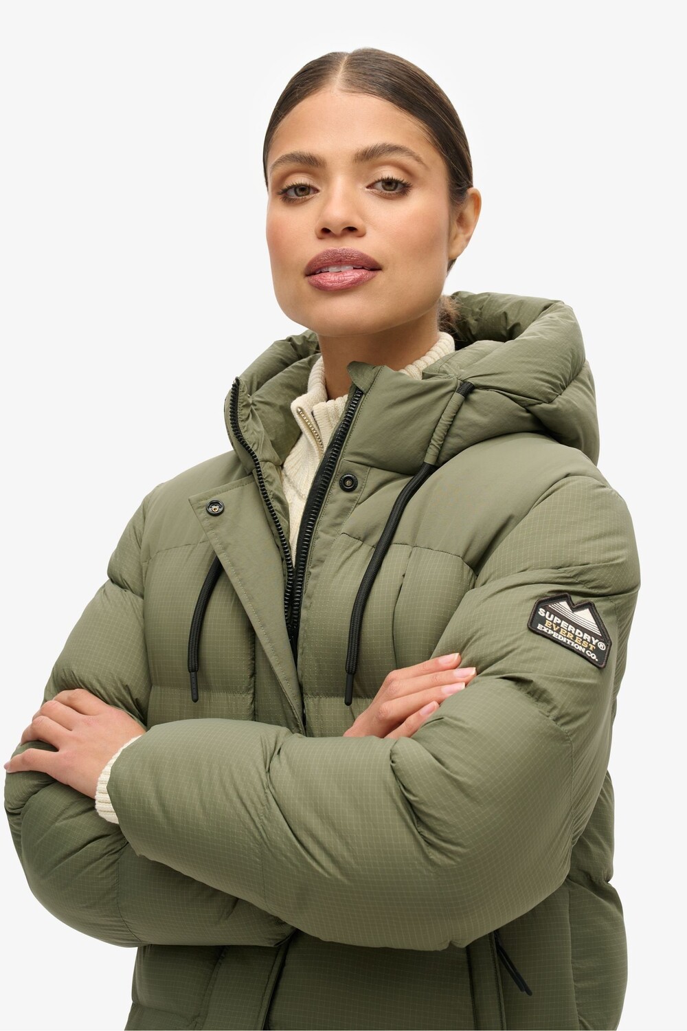 Удлиненная куртка пуховик из ткани рипстоп Superdry, зеленый — фото 3