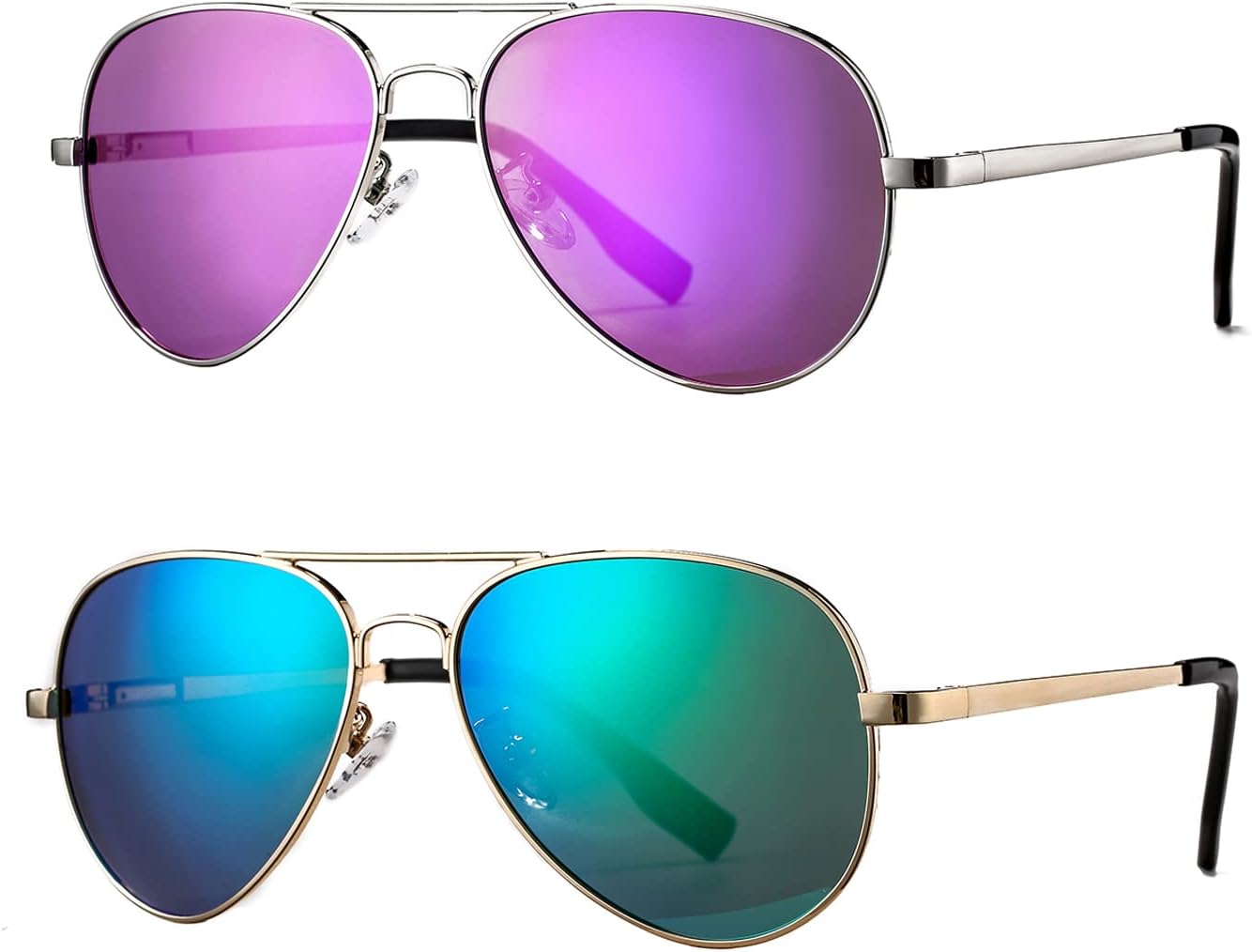 

Поляризованные солнцезащитные очки-авиаторы HJSTES для женщин и мужчин, классические металлические линзы, зеркальная защита, 100% блокировка УФ-излучения, 58 мм, 2 Pack(silver/Purple Mirror,gold/Green Mirror)