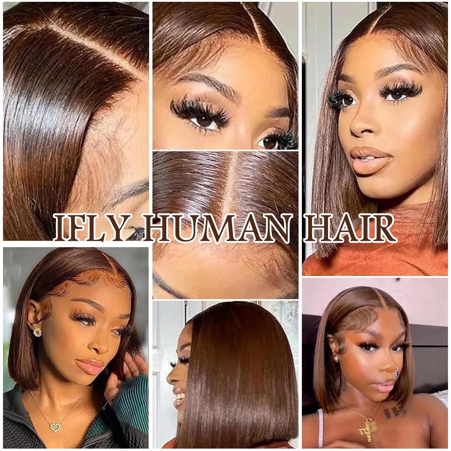 Прямой парик-каре с кружевной фронтальной частью от Human Hair Wig Ifly, Chocolate Brown — фото 4