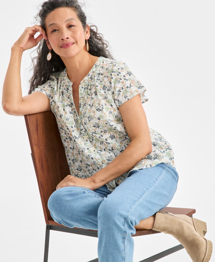 

Женская блузка с принтом и рукавами-воланами Style & Co, Ditsy Vanilla