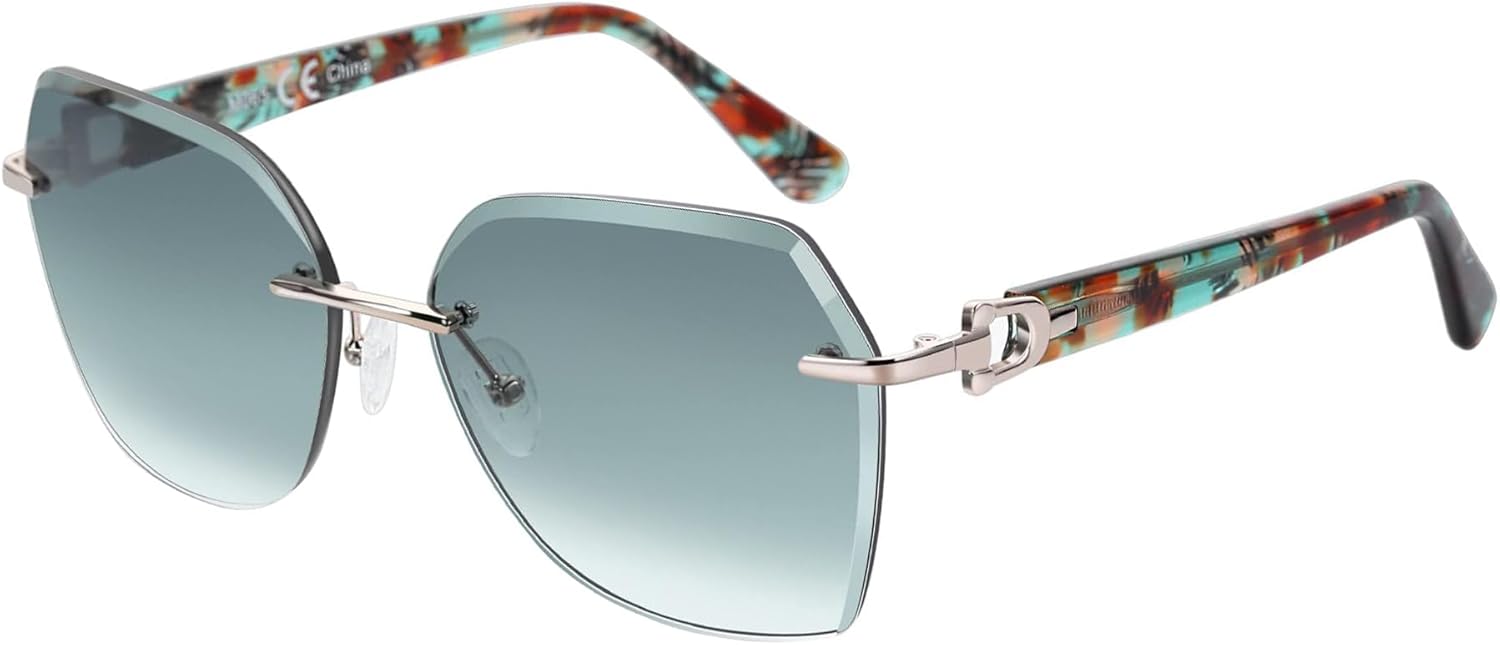 

Солнцезащитные очки ZENOTTIC большого размера без оправы для женщин, с геометрическим алмазным ограненным градиентным рисунком линз, защитой от УФ-излучения, модные и стильные, Green