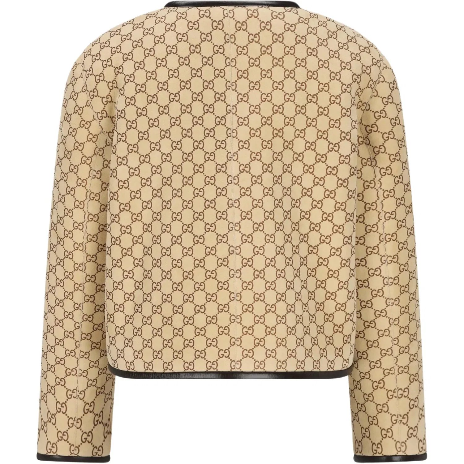 Кожаная куртка GUCCI с принтом GG, овчина, бежевый — фото 3
