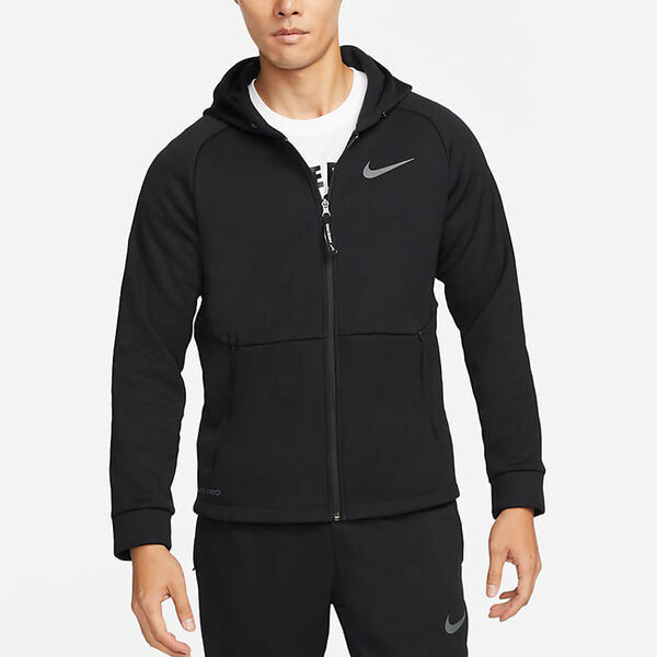 Куртка Men's Nike Pro Therma-FIT Fleece Stay Warm Sports Training Hooded Logo Jacket Autumn Black, черный — фото 4