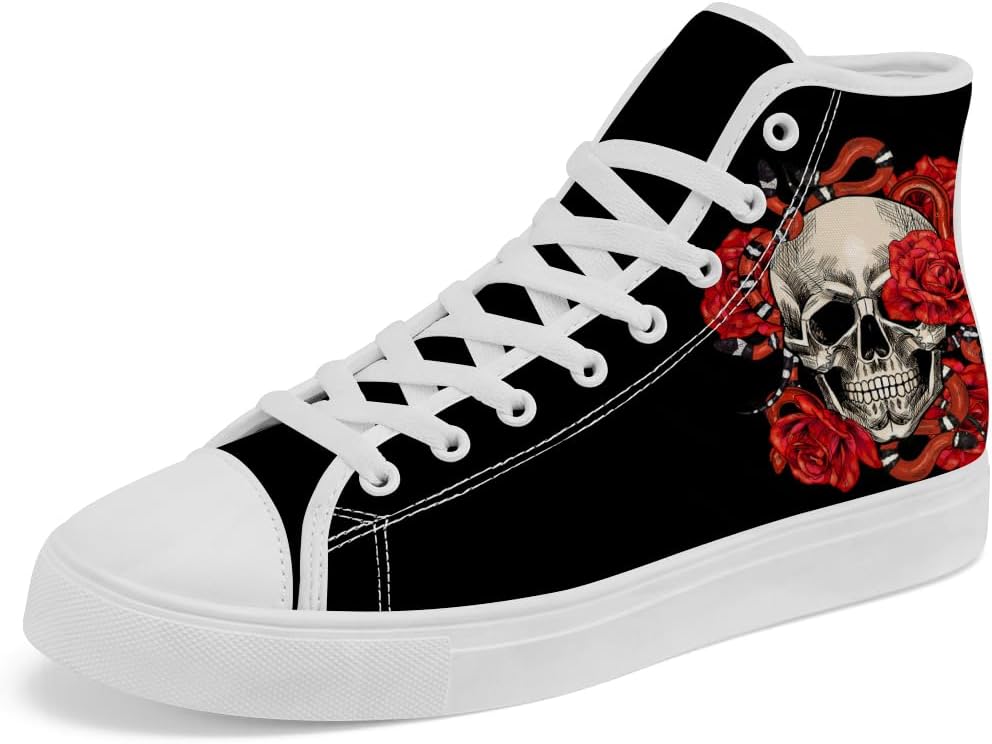 

Кеды с высоким берцем с цветочным черепом, кроссовки с высоким берцем с черепом, шнуровка, повседневная обувь для женщин и мужчин Chebing, черный