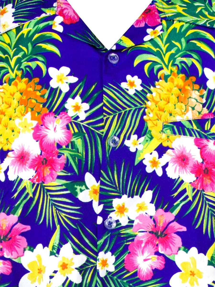 Рубашка на пуговицах классического кроя King Kameha Pineapple Flowers, синий — фото 3