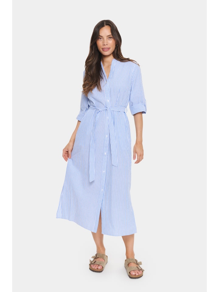 

Платье HaddaSZ, прямого кроя, из шамбре в сине-белую полоску SAINT TROPEZ