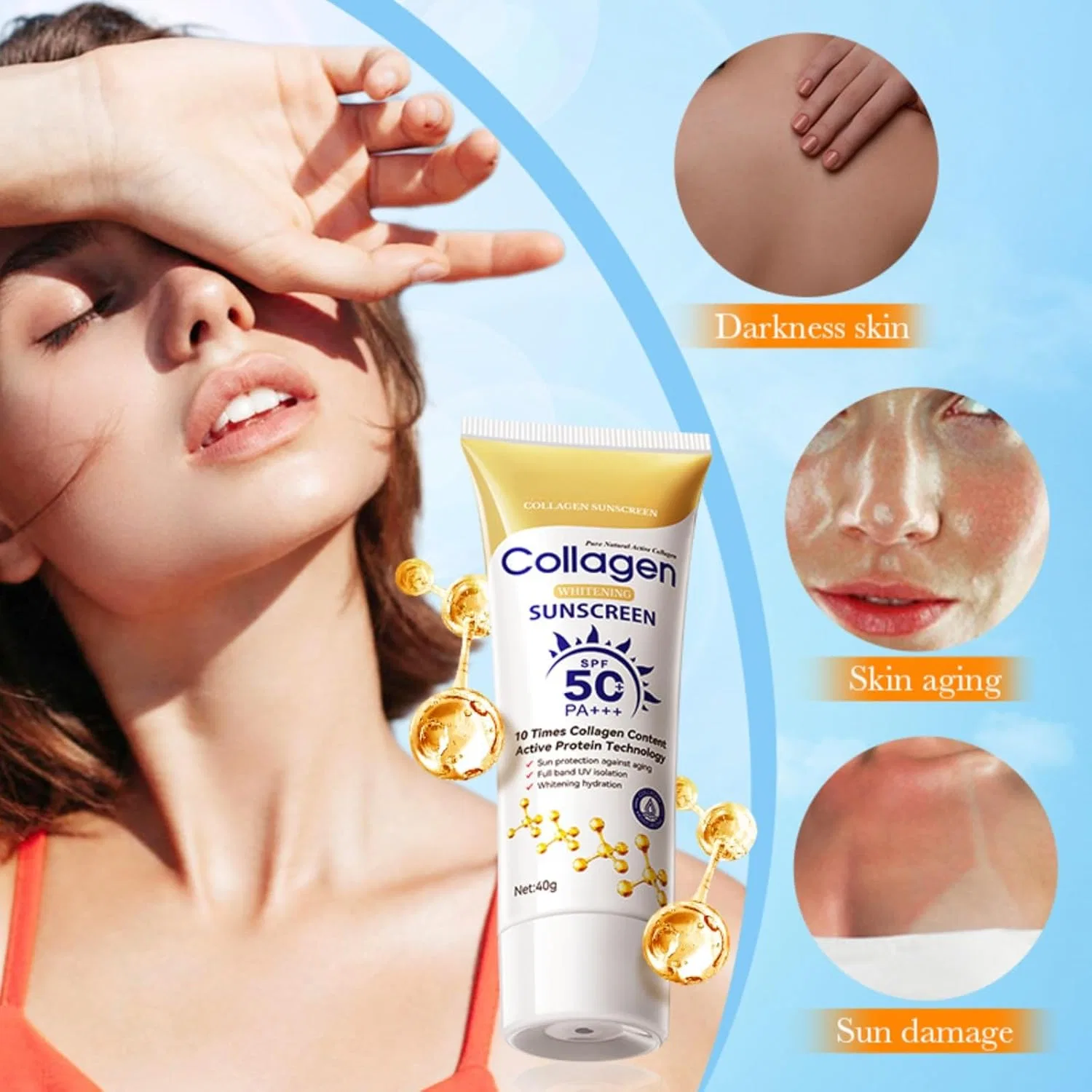 Солнцезащитный крем для лица SPF 50 с коллагеном и ниацинамидом (40 г) Barevel — фото 4