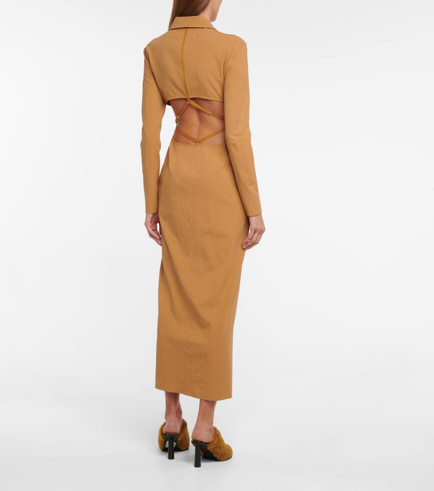 Платье макси Obiou из льняной смеси Jacquemus, Camel  213dr21-213 107820 — фото 3
