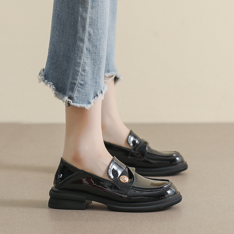 QITUMAUL Женские лоферы черные матовые на каблуке 3,5 см, цвет Black[Matte Heel Height 3.5cm] — фото 4