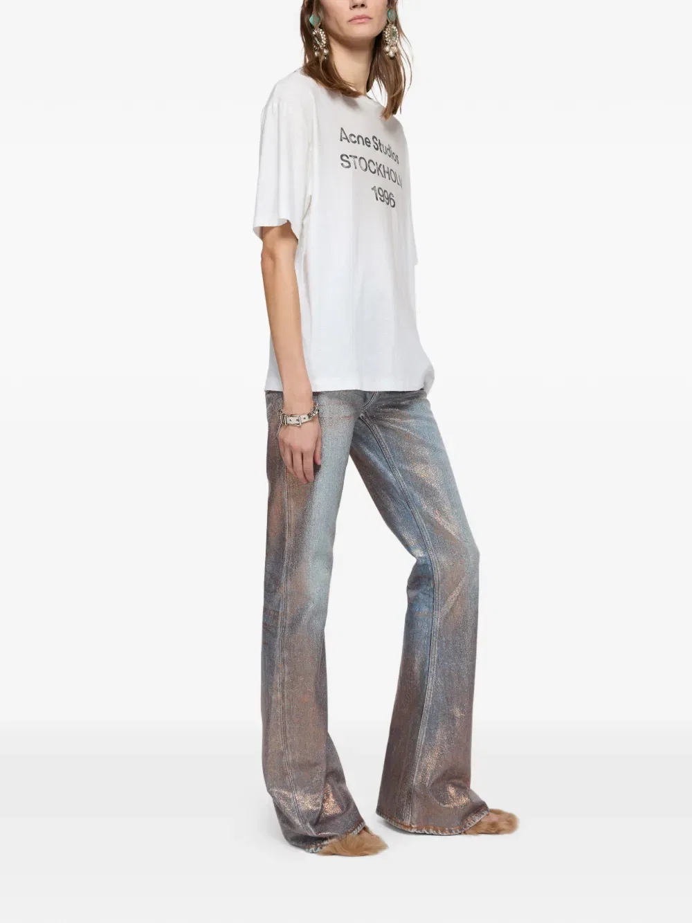 Приталенные расклешенные брюки с блестками Acne Studios, синий — фото 2
