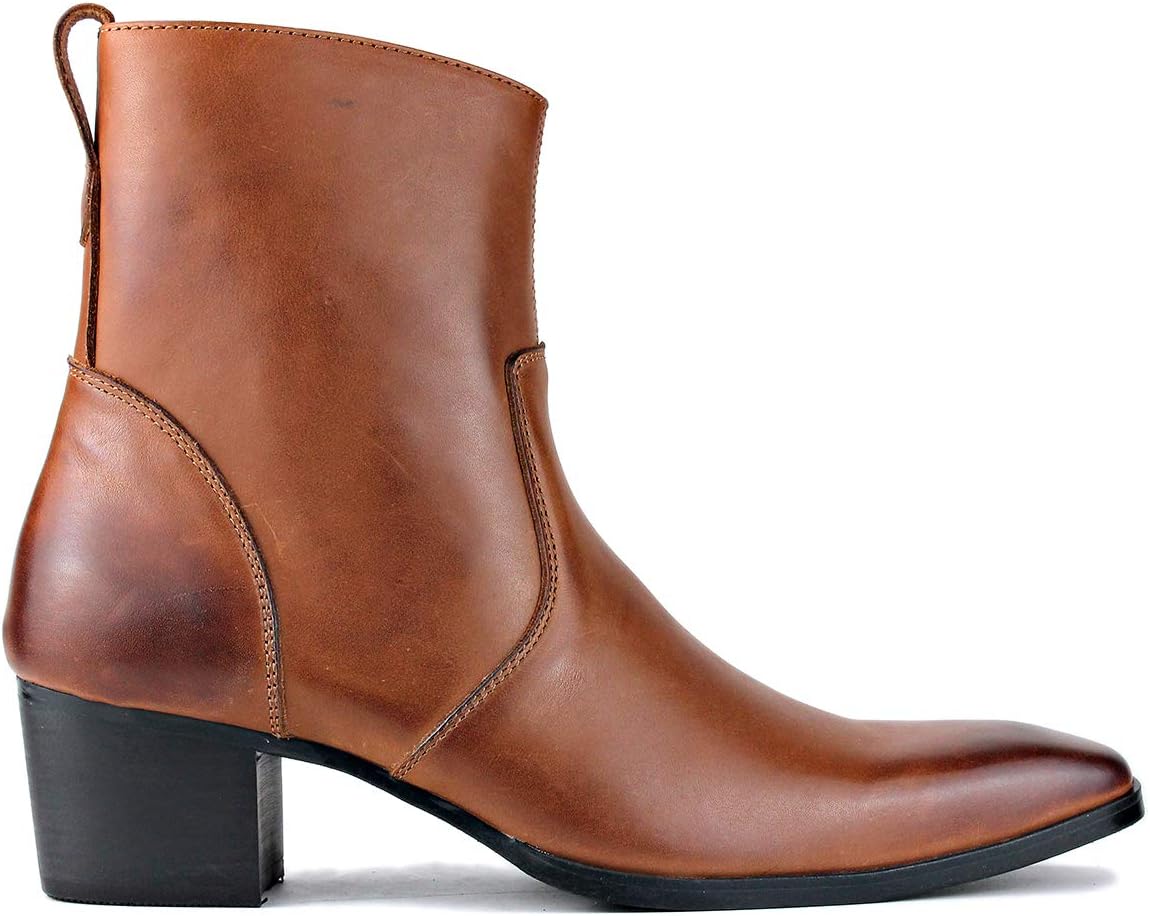 Мужские кожаные ботинки OSSTONE Chukka Дизайнерские ботинки из телячьей кожи Повседневные туфли на каблуке на молнии OS-JY002-Black-Calfskin-US, коричневый — фото 4