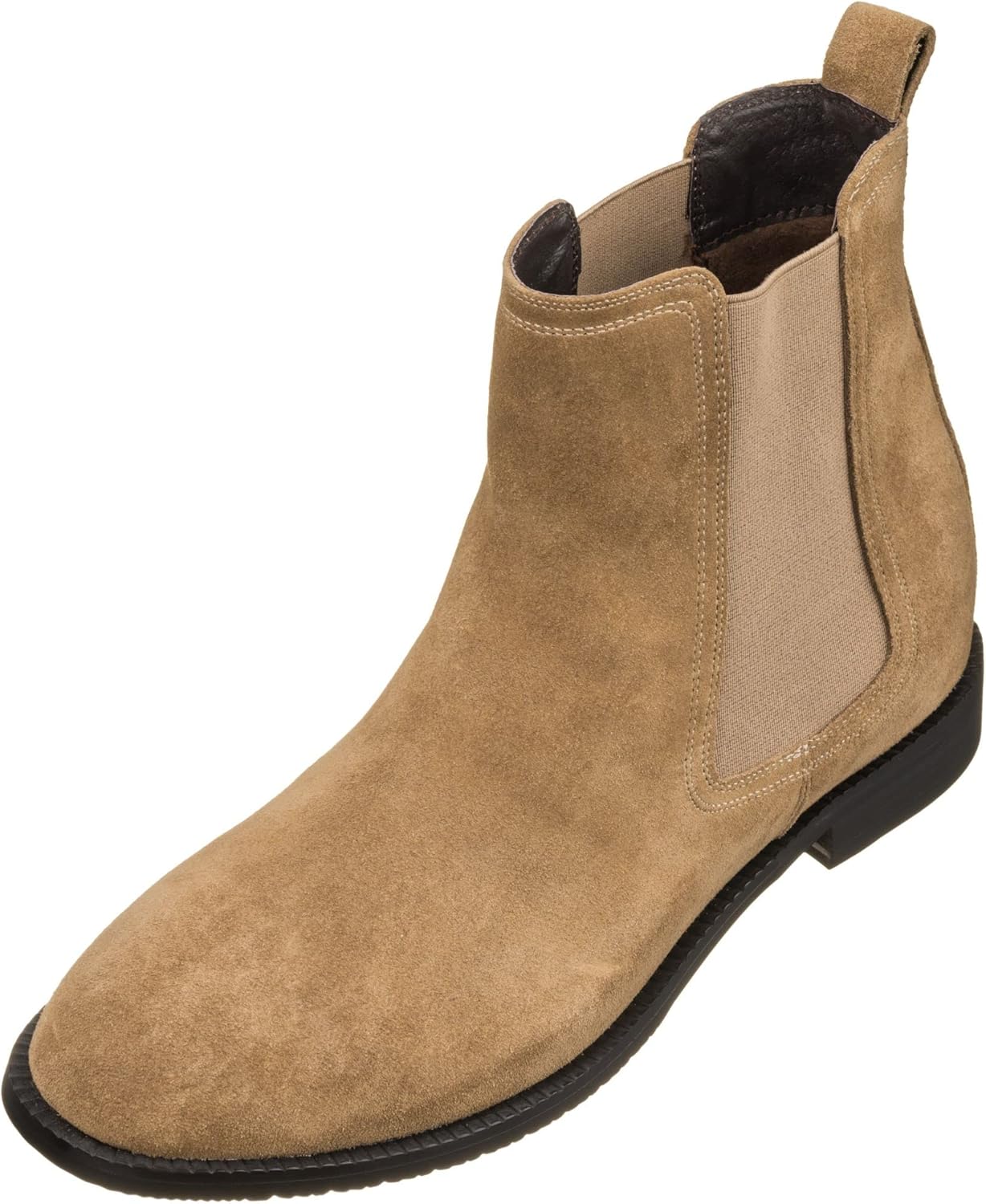 

Мужские невидимые подъемные туфли CALTO - замшевые ботинки челси цвета хаки - увеличивают рост на 7 см - модель K33091 - размер 10 D(M) US