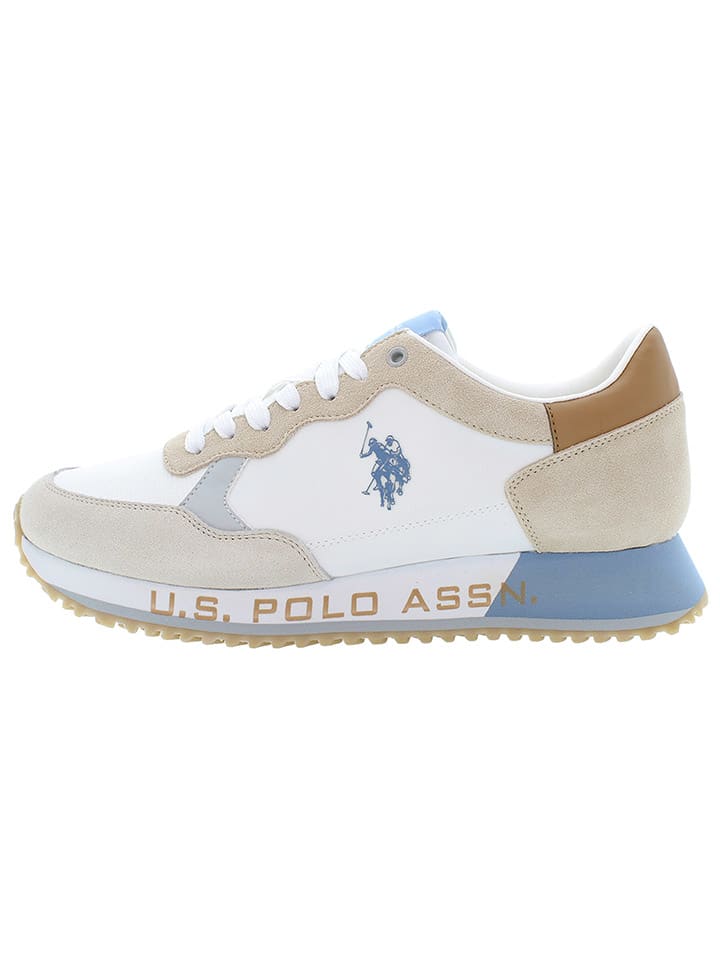 U.S. Polo Assn. Кожаные кроссовки бело-бежевого цвета — фото 2
